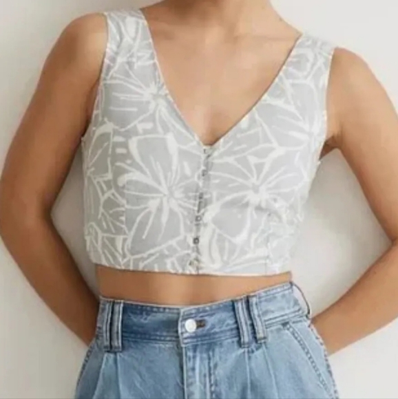 Madewell Tops - NWT Madewell Linen Blend Gwen Crop Top Vest Top In Abstract Flora Size 2